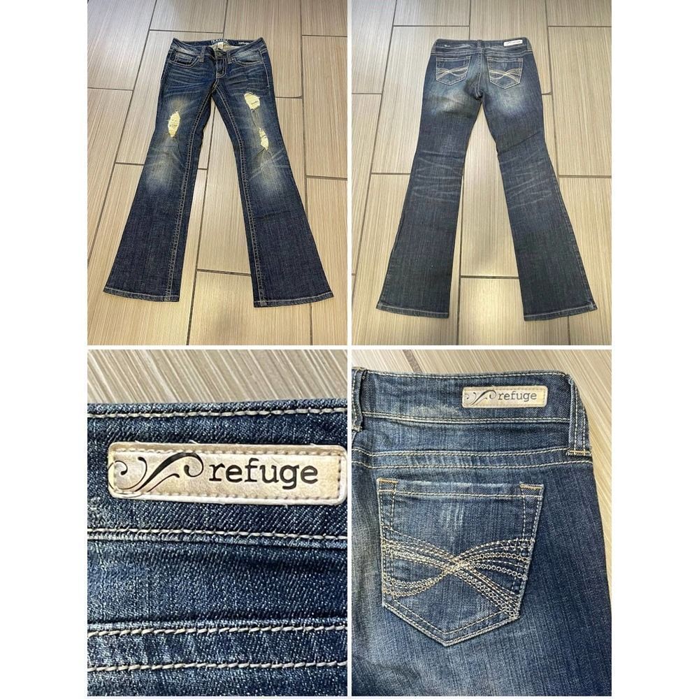 Refuge bootcut jeans womens sz 2S distress low rise stretch denim retro Y2K